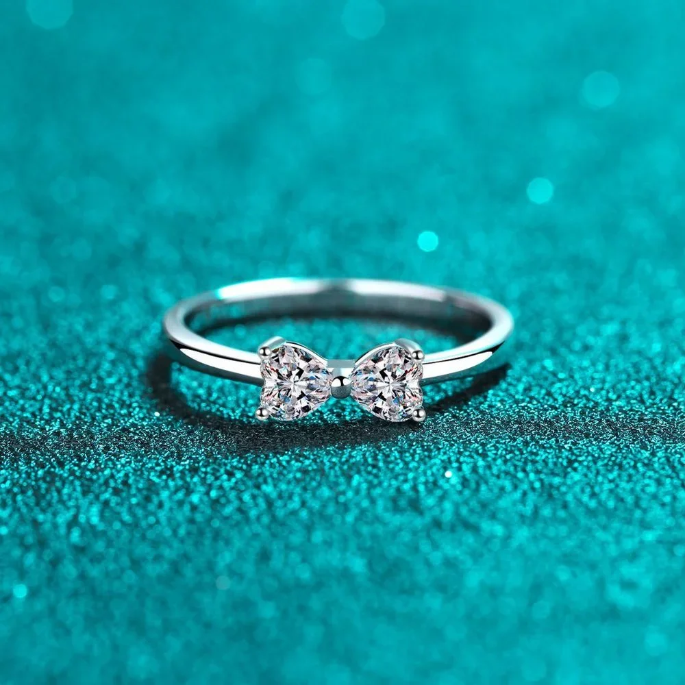 Certified .8 ct. t.w. Moissanite Diamond Heart Bow Ring NEW - Picture 5 of 9